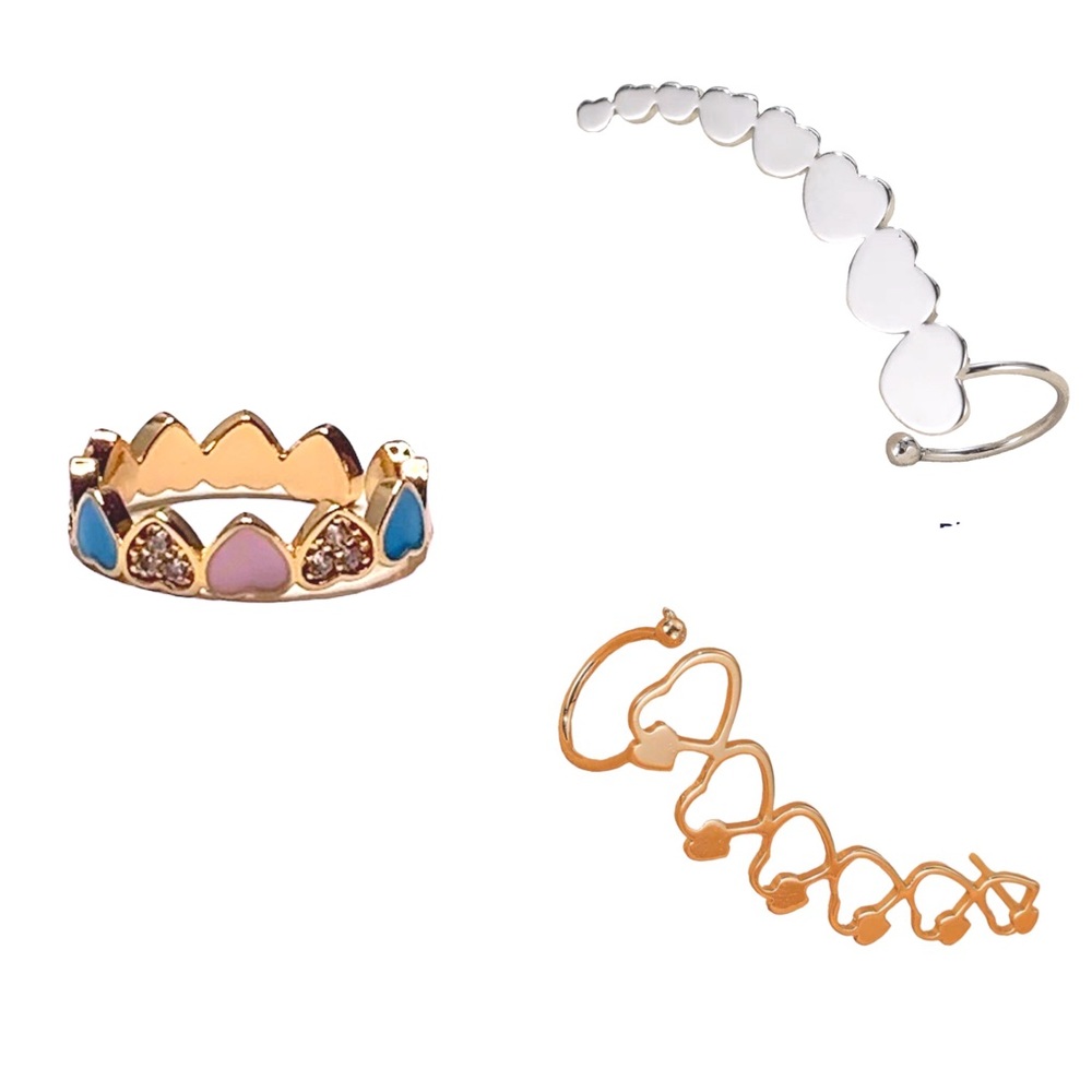Earrings, Ear stub, ear cuffs, open rings : Loves (3pcs)